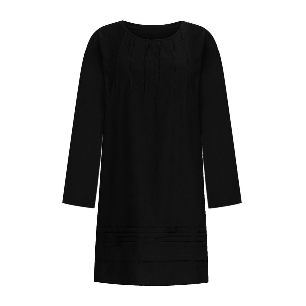 Женское платье с круглым вырезом, однотонное, свободного кроя, повседневное, из хлопка и льна