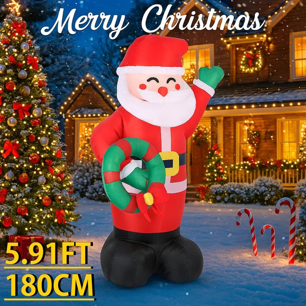5.91FT LED Light Inflatable Santa Claus Wreath Toy Xmas Yard Party Decoration Home Ornament Supplie Christmas Holiday Gift