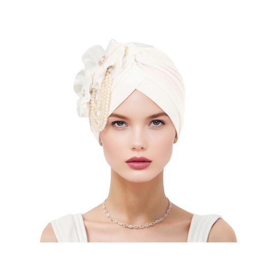 Женский платок на голову шляпа искусственный жемчуг цветочный декор тюрбан шляпа однотонный эластичный подходит по размеру повязка на голову шапочка для сна