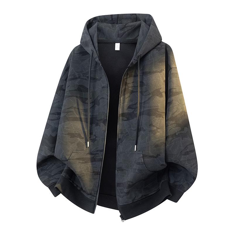 Men's Autumn 2025 Camouflage Cardigan Hoodie Retro Baseball Zipper Jacket