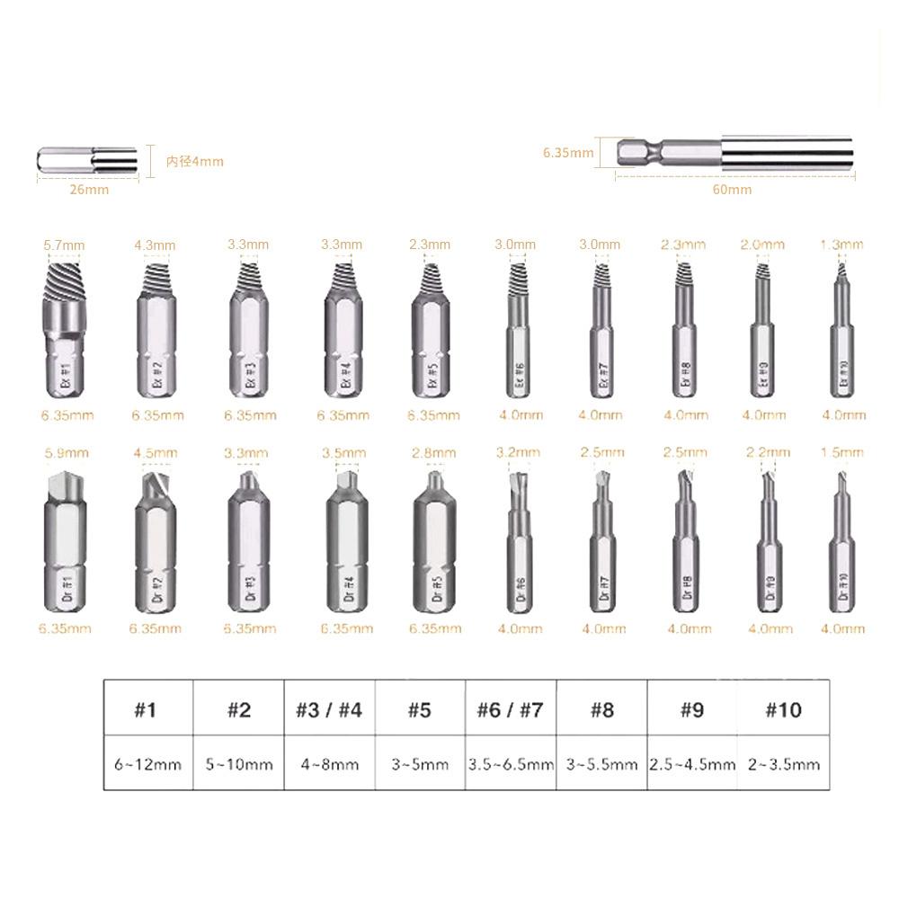 Набор для извлечения поврежденных винтов Инструмент для извлечения Сверло Easy Out Разборка Болт Шпилька Скользящие зубья Разрушить Разобранный Сломанный Извлекатель