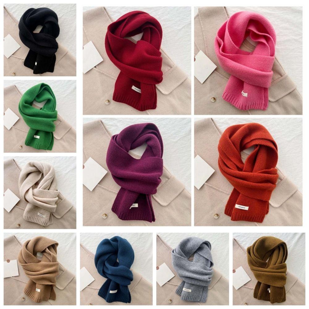 Solid Color Knitting Wool Scarf Cold-proof Winter Warmer Scarf Long Thickened Neckscarf Autumn