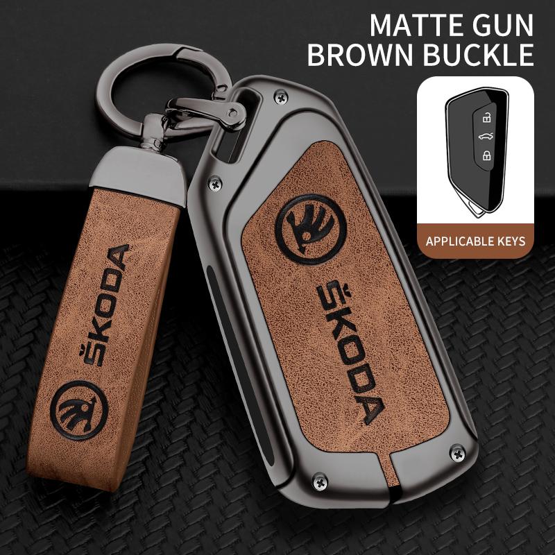 ZPMG6 High Quality Leather Car Key Case Cover For Skoda Superb A7 Kodiaq Octavia A8 2021 Leather Shell Fob Holder Keyless Accessories