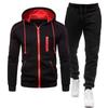 Cardigan Zipper Hooded Sweatshirt Set Digital Casual Sports Solid Color Men's Sweatshirt Sweatpants