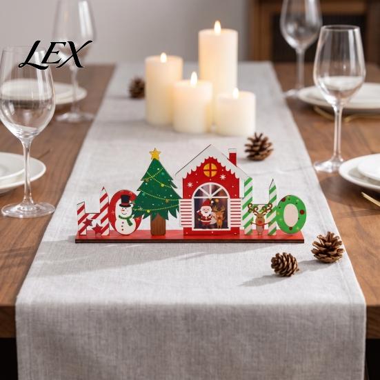 Holiday Party Table Decorations Wooden Christmas Ornaments, Tabletop Decoration with Santa Claus Snowman Elk Office Desk Accessories Designs for Home