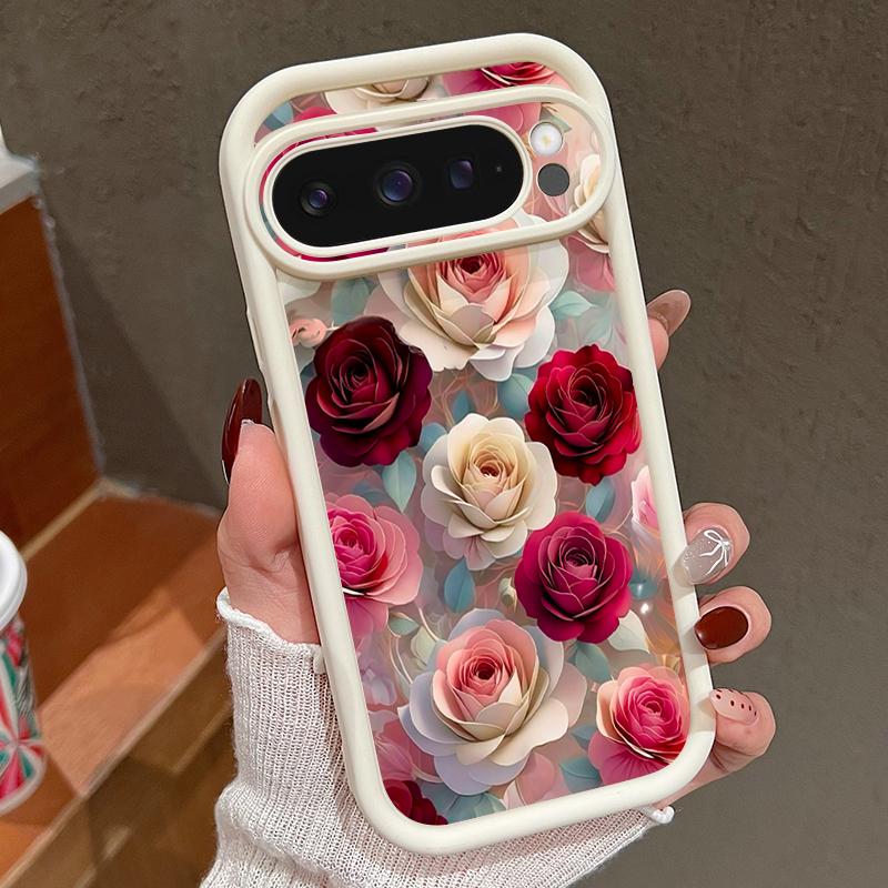 Soft TPU Phone Case For Google Pixel 10 9 8 7 Pro Pixel 9 10 Pro XL 7A 8A 9A Shockproof Red Rose Floral Pattern Silicone Cover