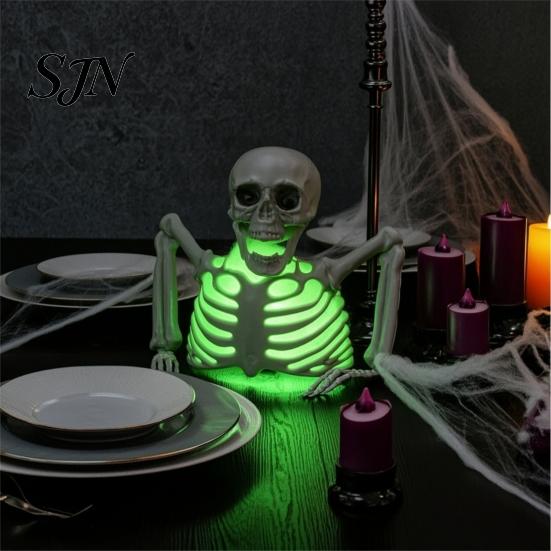 Lighted Haunted House Accessory Halloween Half Body Skeleton Decoration, Realistic Spooky Light Up Plastic Waterproof Decor for Graveyard,