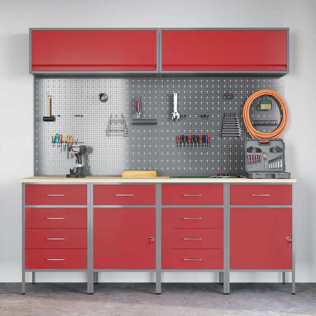 Workshop Cabinet Set with Drawers and Storage 10 pcs Red