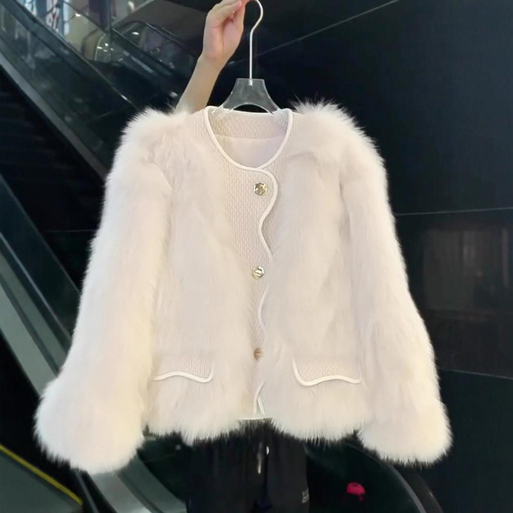 European and American popular French small fragrant style imitation fur jacket women's design sense fur integrated top to keep warm