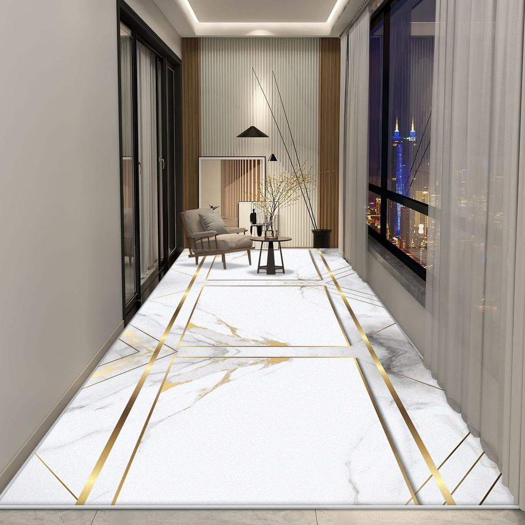 Белый Мраморный Ковер-Дорожка для Длинного Коридора Скандинавская Роскошная Декорация Гостиная Нескользящий Ковер для Прохода Холл Отеля Лестница Моющиеся Коврики