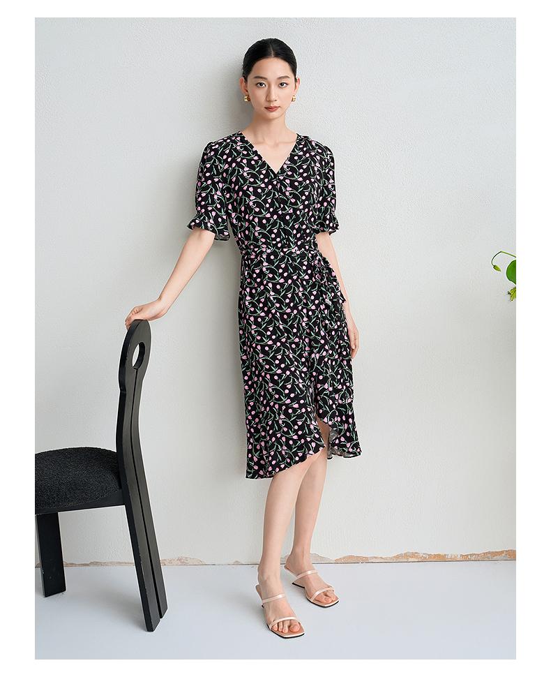 JUZUI Elegant French Waist Floral Dress for Women 2025 Summer Collection