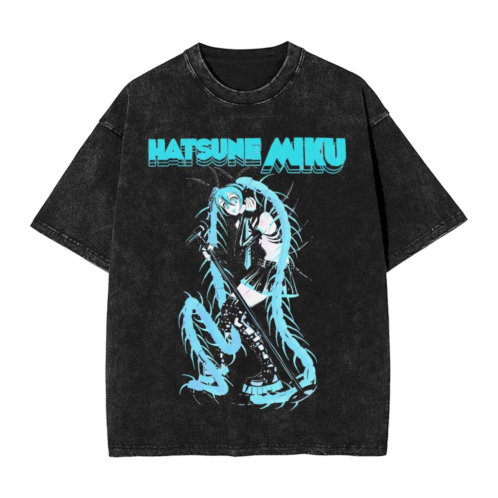 2026 Hot Sale Summer Japanese Anime Hatsune Miku Vintage Washed T Shirt Men Women Oversized Streetwear Graphic Tees Casual Cotton Tops Short Sleeve