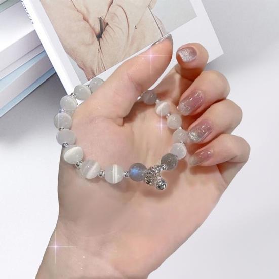 Женский браслет, стеклянные бусины, подвеска-колокольчик, гладкая эластичная веревка, регулируемый градиент, искусственный опал, женские наручные украшения, подарок на день рождения