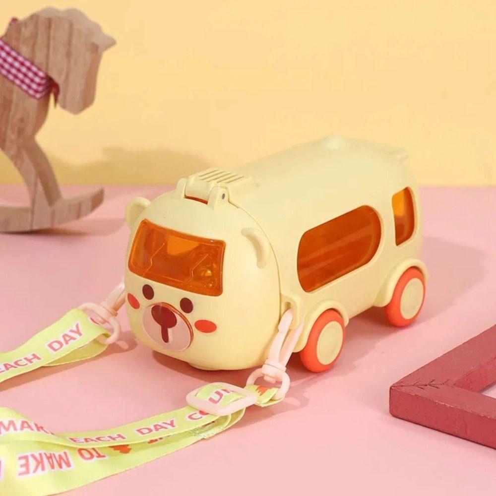 500ml Bus Straw Cup Cartoon Car Bear Design Water Cup Drinkware Kids Drinking Cup School Travel