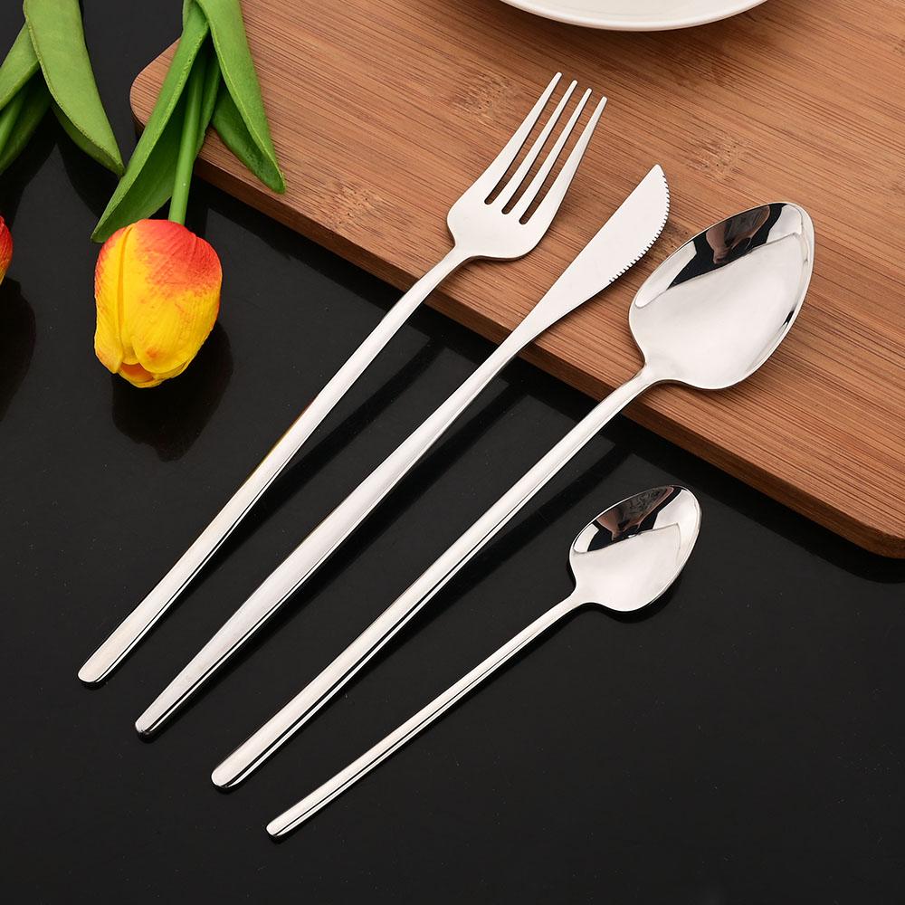 6Pcs/Set Silver Flatware Cutlery Set Stainless Steel Knife Dessert Fork Spoon Tableware Set Festival Kitchen Dinnerware Gift