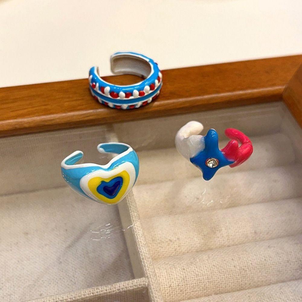Adjustable Opening Finger Ring Dopamine Heart Ring Fashionable Glaze Ring  Cute Ring For Girls