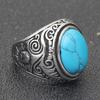 Oakky men's stainless steel Silver black  oval turquoise inlay ring blue size 19