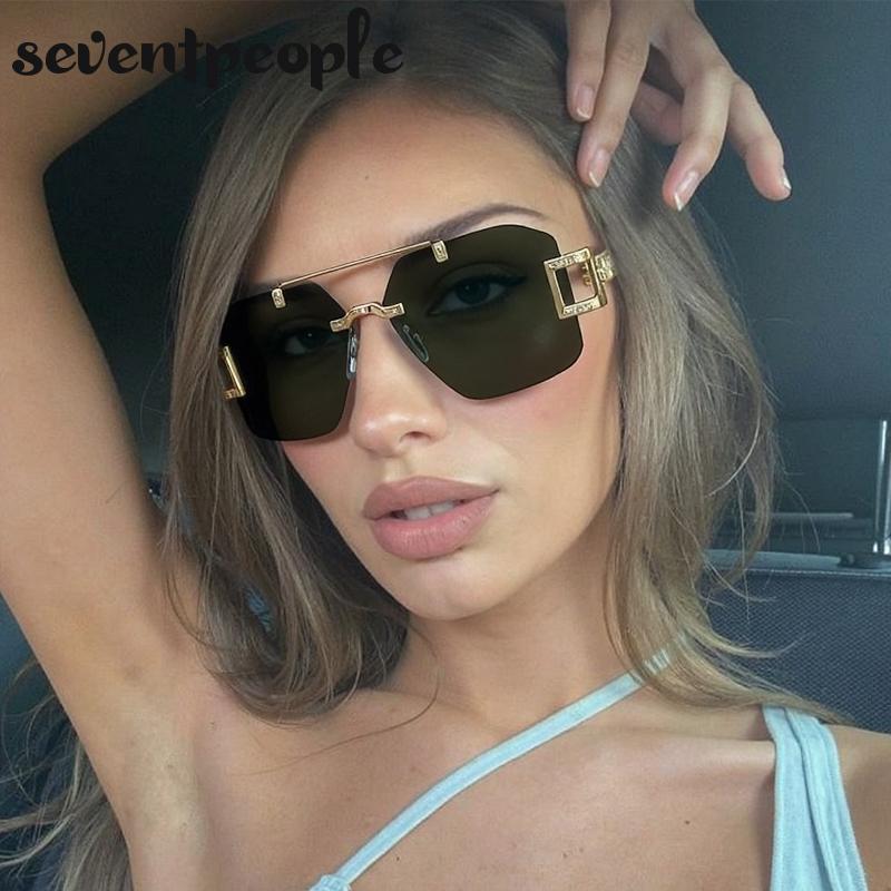 Punk Rimless Polygon Sunglasses Women  Luxury Brand Vintage Frameless Square Sunglass Trendy Double Beam Shades For Ladies