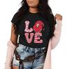 Merry Christmas Santa Claus LOVE Printed Pattern Tshirt Short Sleeve Round Neck Versatile Womens Tshirt