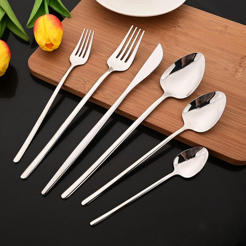 6Pcs/Set Silver Flatware Cutlery Set Stainless Steel Knife Dessert Fork Spoon Tableware Set Festival Kitchen Dinnerware Gift
