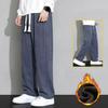 Men Corduroy Pants Fall Winter Elastic Waist Drawstring Solid Color Casual Loose Pocket Soft Male Straight Wide Leg Sports Trousers Menswear