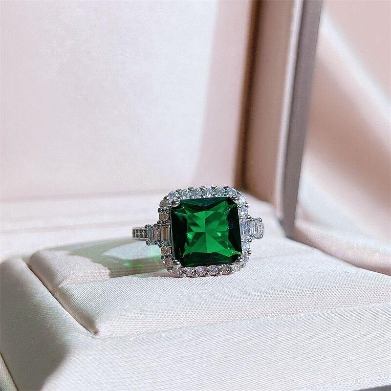 POMOiii Trendy Women’s Open Ring Zircon 10mm Fine Jewelry For Wedding Engagement