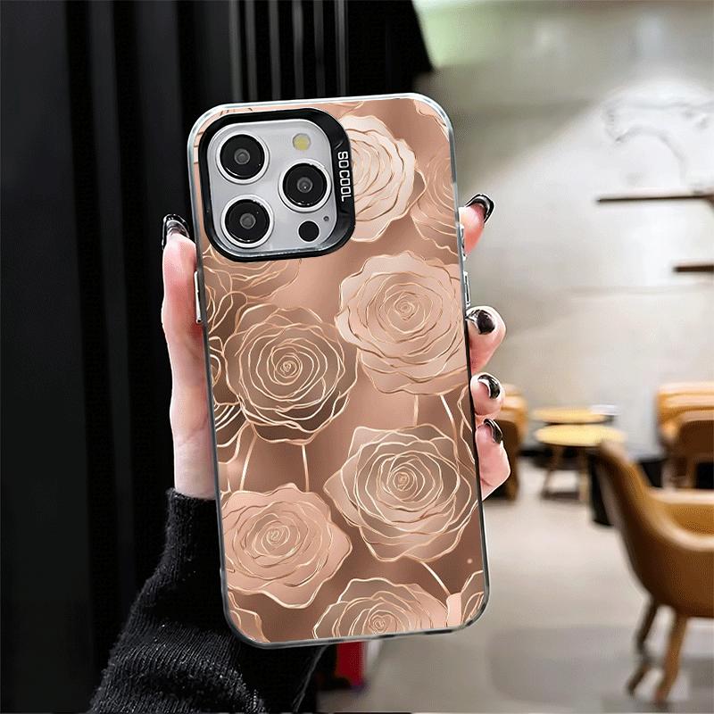 Красивый Розовое Золото Арт Ударопрочный Чехол для Телефона для iPhone 17 Air 16 16E 15 Pro Max 14 Plus 13 Mini 12 Задняя Крышка Противоударный Fundas
