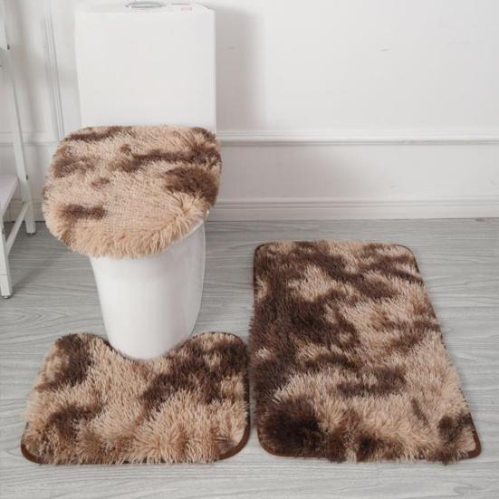 3Pcs/Set Bathroom Rug Absorbent Non Slip Floor Mat U-Shaped Plush Mat Toilet Lid Cover Mat with Rubber Backing for Bathroom Shower Toilet