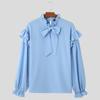 INCERUN Men Elegant Ruffled Neck Shirts Casual Bow Knot Long Sleeve Tops