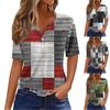 Women's Fashion Casual Geometric Printed T-Shirt V-Neck Short Sleeve Button Top