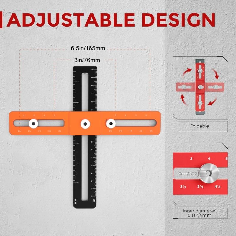 Cabinet Hardware Doweling Jig,Adjustable Cabinet Template Tool for Knobs,Handles and Pulls,Self Centering Punch Locator