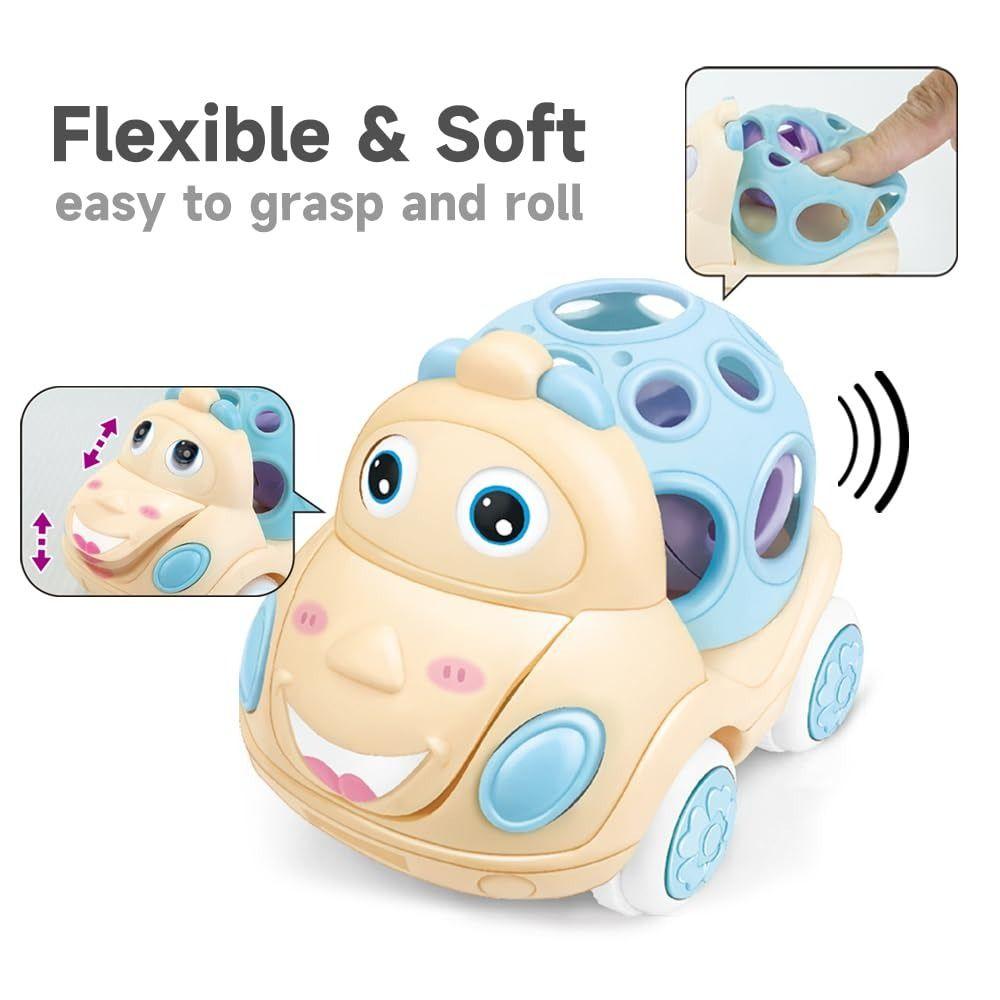 Soft Rubber Baby Car Toy Friction Powered Rattle Roll Cars Inertia Pull Back Car for 1-3 Years Old