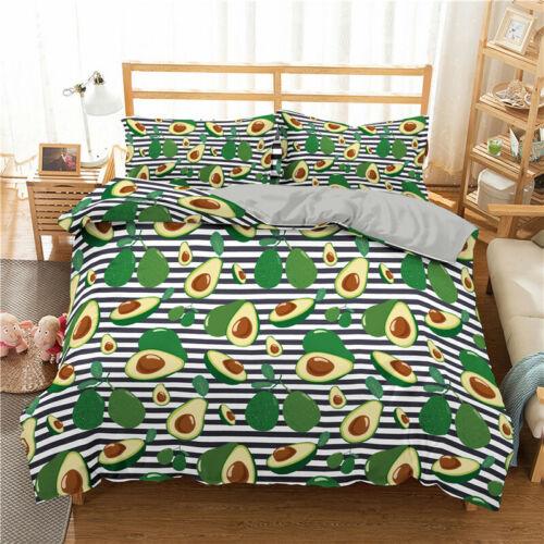 Avocado Fruit Printed Bedding Set 2/3PCS Duvet Cover & Pillowcase Gift Cartoon