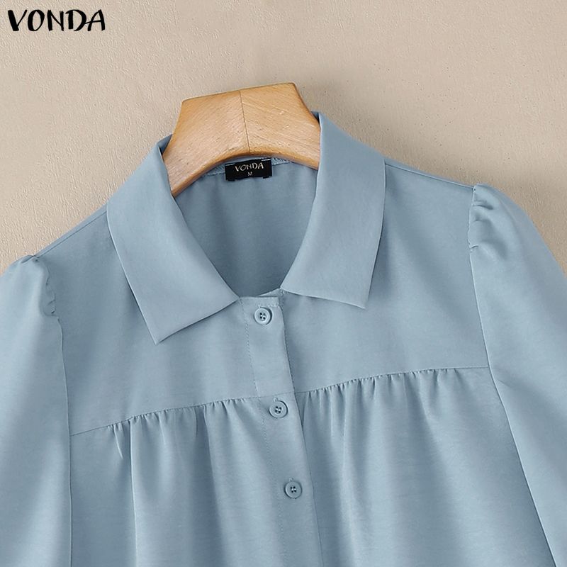 VONDA Летняя женская повседневная блузка с лацканами, 3/4 рукавом и оборками