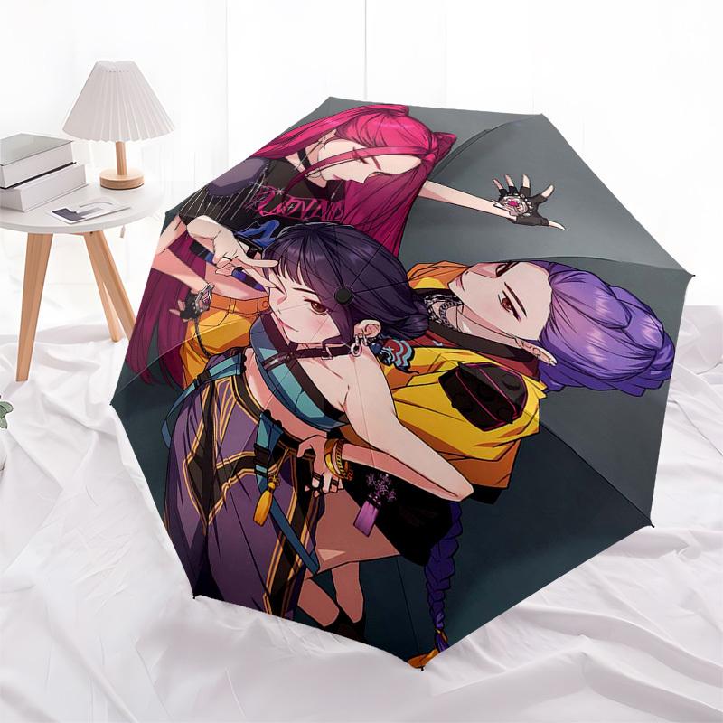 1pc Anime Characters Heart Shape Automatic Folding Umbrella, Portable 3-Fold Design with Iron Frame, Perfect for Outdoor Use, Festive Gifts, Travel, D
