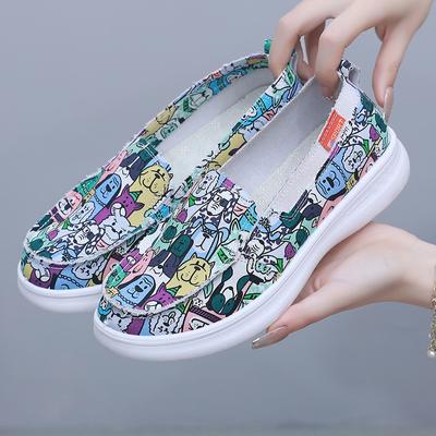 Мода 2024 года, осень, новые женские парусиновые туфли, дышащие, модные, с принтом, вулканизированные спортивные туфли, женские повседневные туфли на плоской подошве, женские легкие прогулочные туфли