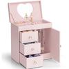 Vlando Gift for Daughter Music Box Jewelry Box Large Capacity with Mirror Music Box Gift Children Accessory Case Ballet Recital Present 3-Drawer
