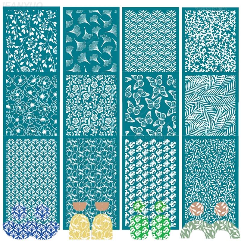 Шелкотрафареты для полимерной глины Цветок/Лист/Бабочка/Линейная текстура Набор для шелкографии Штамп для глины Изготовление ювелирных изделий Серег