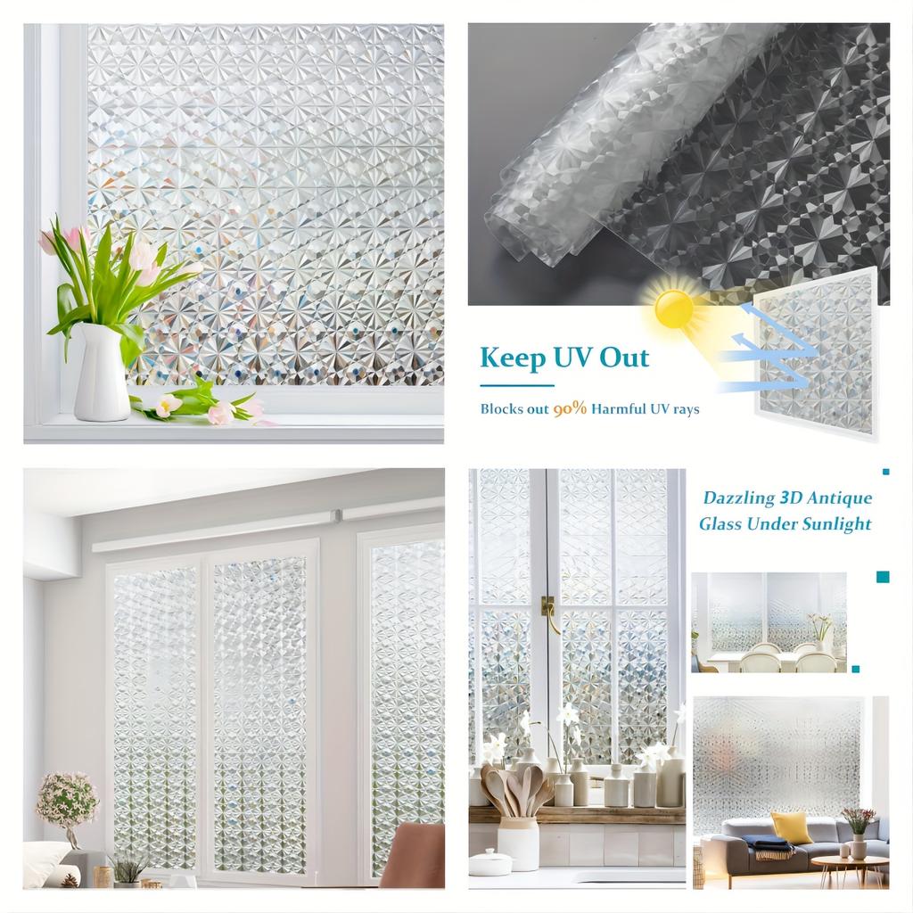 Window Privacy Film Rainbow Window Clings Stained Glass Window Decals 3D Decorative Window Static Cling Window Stickers