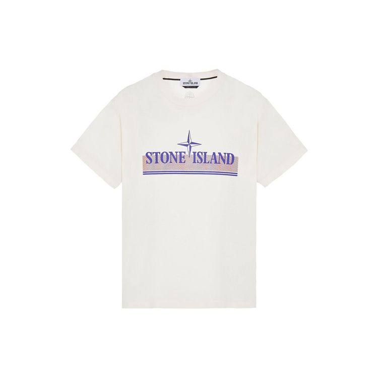 STONE ISLAND Мужская футболка с принтом логотипа и полосками, круглым вырезом, коротким рукавом, SS22, Топы, Вне белого цвета, 76152NS92-V0080