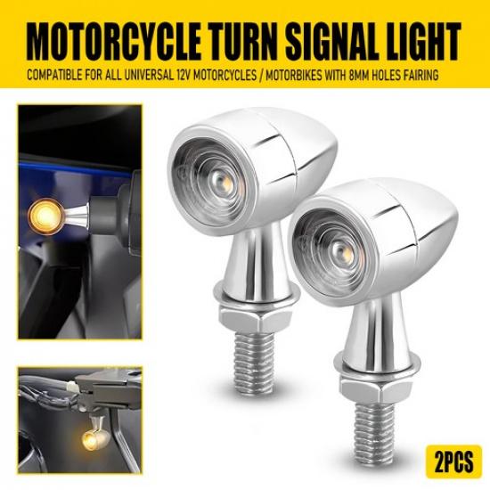 2410 LED Turn Signal Light Fairing Motorcycle W/8Mm Holes 2PCS Chrome Amber Lamp
