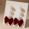 Zinc Zinc Alloy Wine Red Bow Drop Earrings Bowknot New Year Earrings Fashion Red Velvet Bow Earrings  Gift