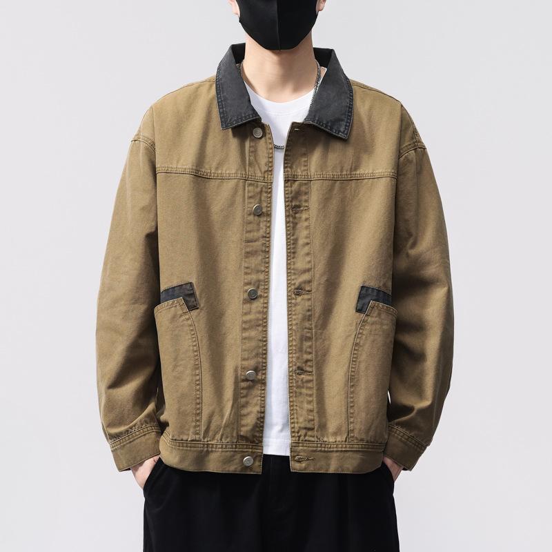 Denim Jacket Men's Lapel Retro Japanese Casual Top Cotton High-end Loose and Handsome Jacket