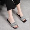 Women's Summer Clip On Outdoor Flat Bottomed Slippers Casual Square Head Leopard Print Beach Vacation Sandals 35-42