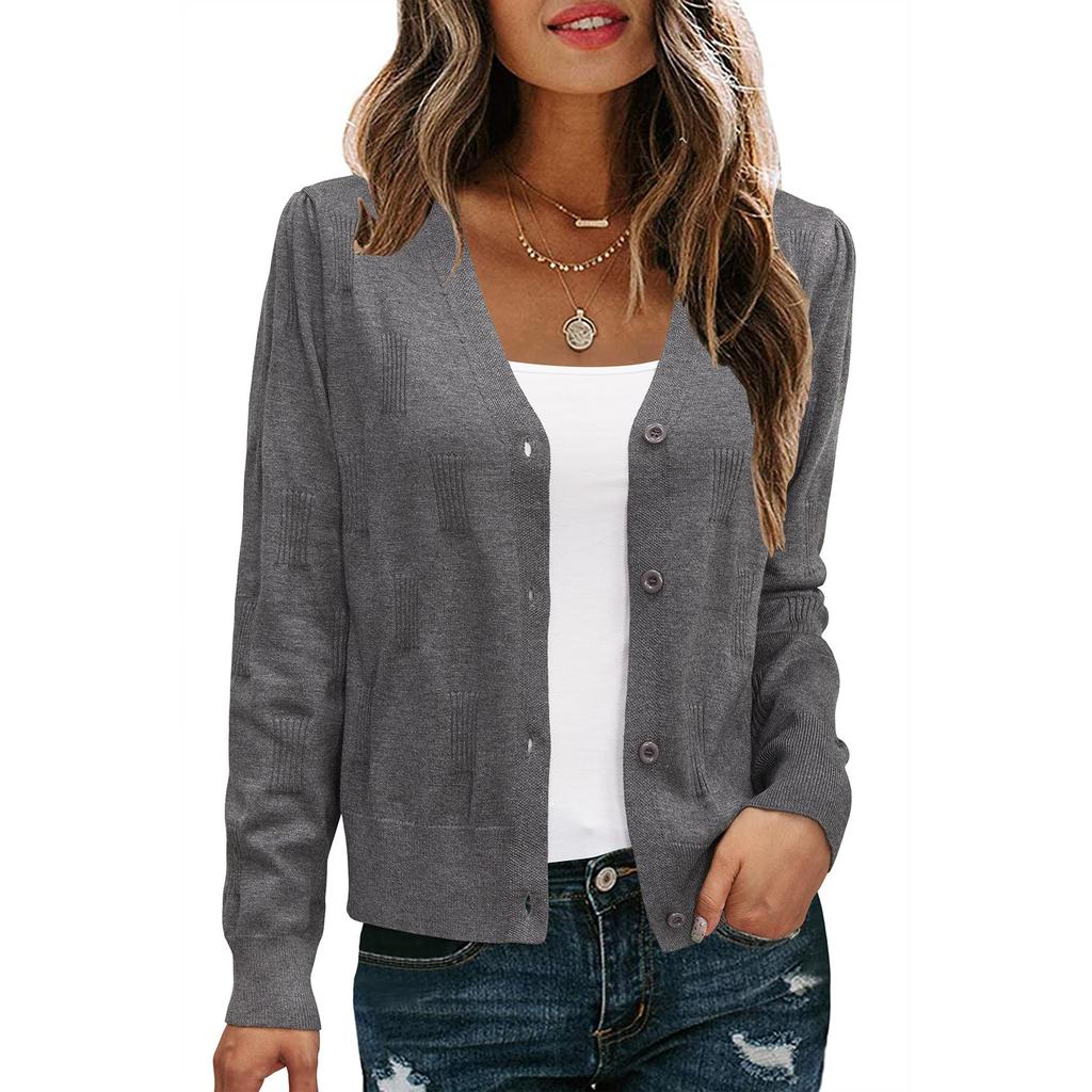 Женский повседневный модный короткий кардиган, повседневный топ с длинным рукавом, однотонный