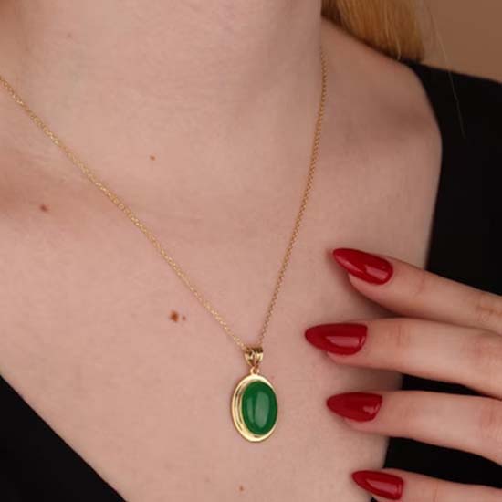 Ожерелье из зеленого оникса овальной формы, твердое серебро 925 пробы, ювелирные изделия ручной работы, эффектные ювелирные изделия, подарок для нее, свадебное ожерелье