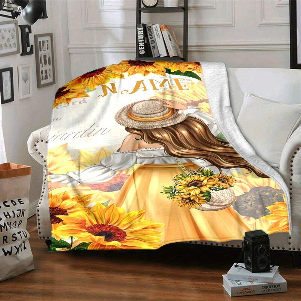 Sunflower Garden Personalized Blankets Cozy Soft Lightweight Allseason Multipurpose Blanket For Picnics Sofas Offices Beds Living Rooms Suitable As