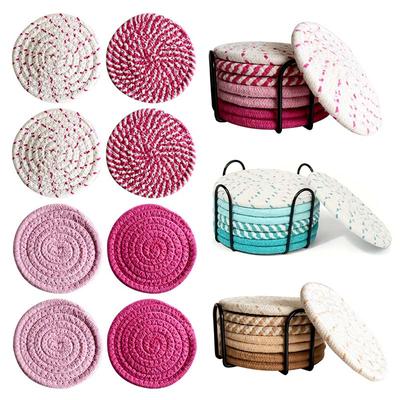 Набор из 8 тканых подставок под кофейные чашки с держателем, термостойкие подставки под чашки, впитывающие подставки для кофе и чая