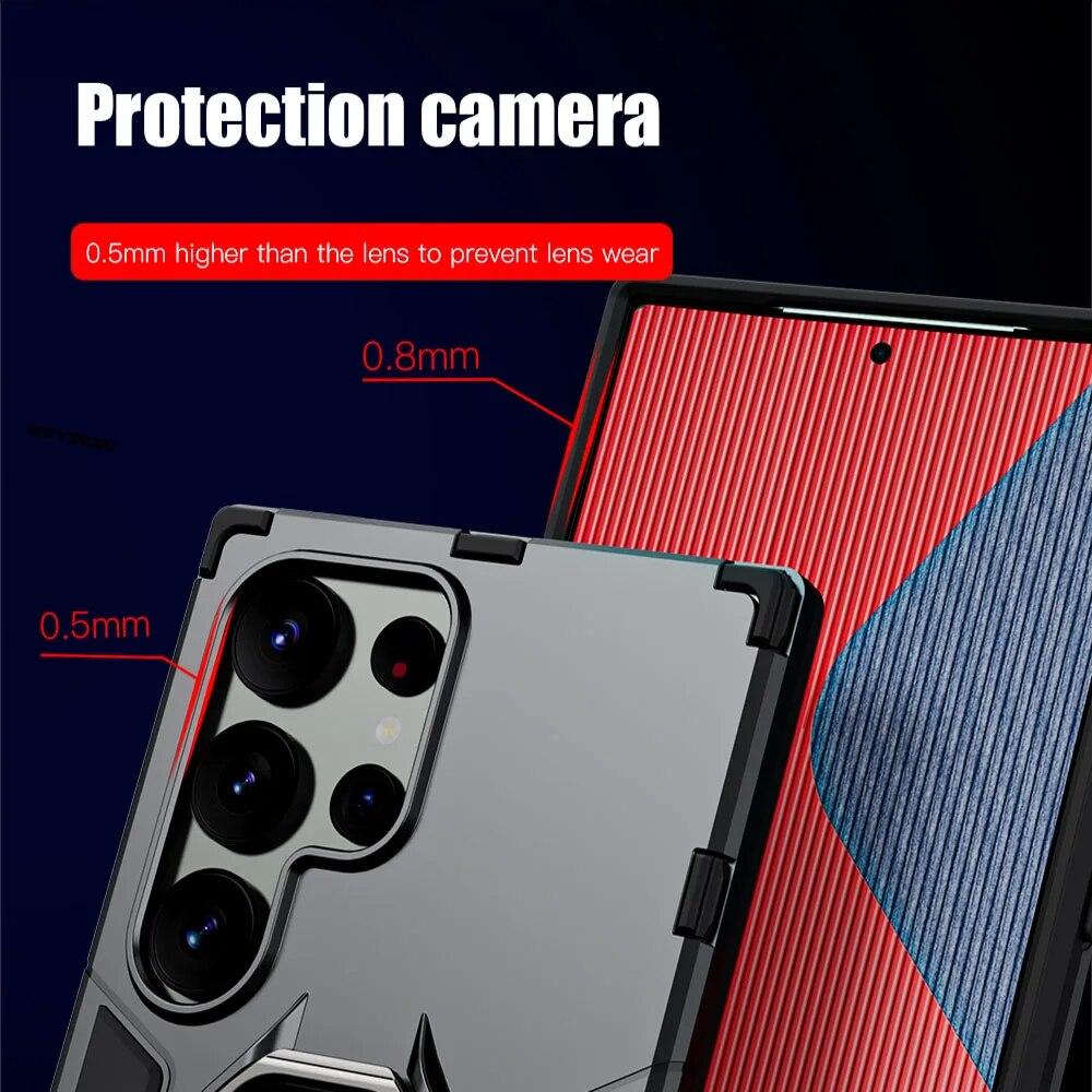For Shockproof Armor Keysion Case Samsung S24 Ultra 5g S24 Plus Siliconepc Ring Stand Phone Cover For Galaxy S23 S22 S21 Ultra