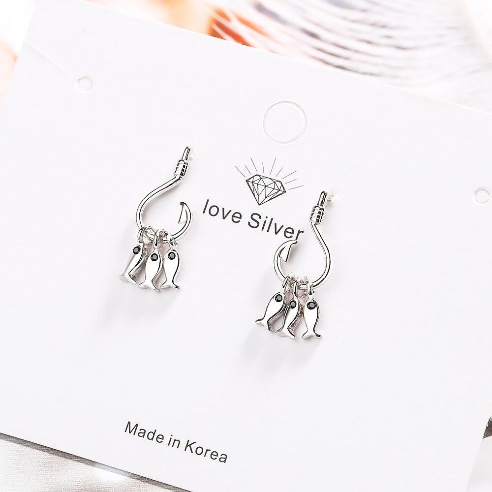 925 Sterling Silver Pretty Attractive Fish And Fish Drop Earrings Silver Color Animal Earring For Women Gift Dropshipping S-E898